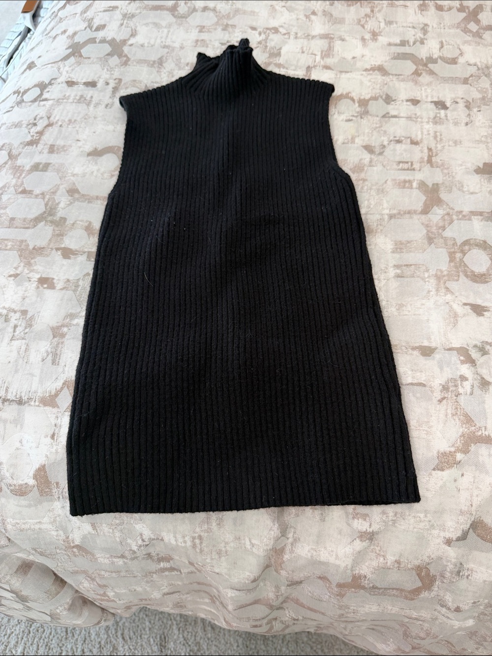 Black Ribbed Sleeveless Mock Neck Knit Dress